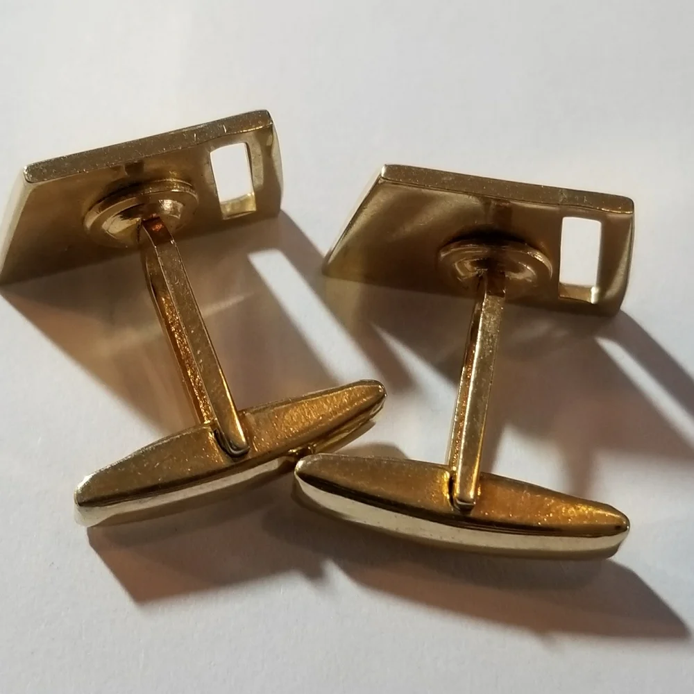 Vintage cuff links gold tone metal angled cutout cufflinks